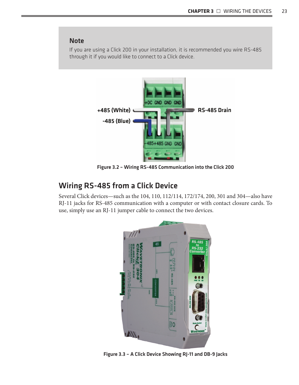 Wiring rs-485 from a click device | Wavetronix Click 400 (900 MHz radio) (CLK-400) - User Guide User Manual | Page 24 / 260