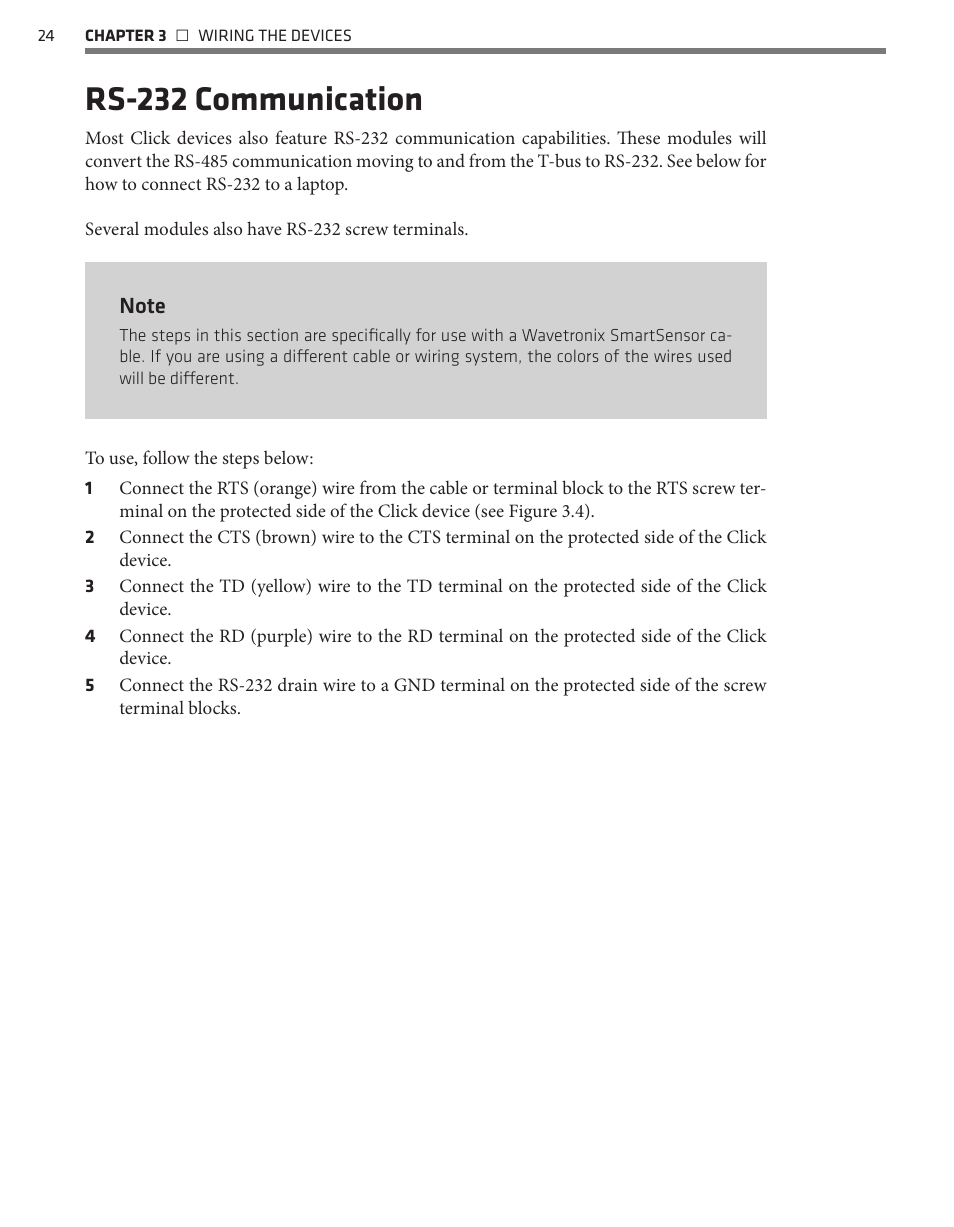 Rs-232 communication | Wavetronix Click 400 (900 MHz radio) (CLK-400) - User Guide User Manual | Page 25 / 260