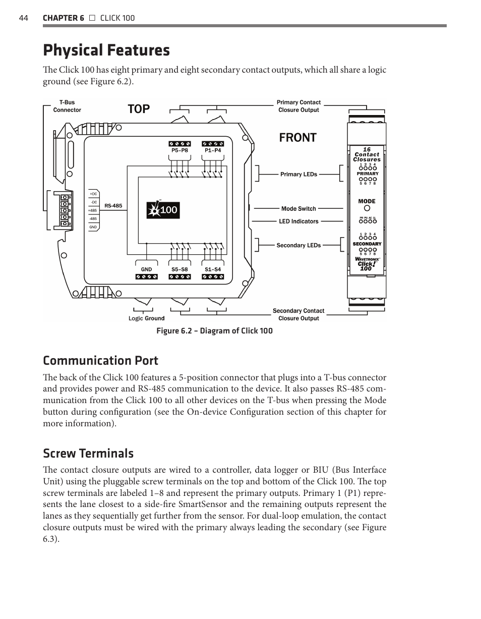 Physical features, Communication port, Screw terminals | Wavetronix Click 400 (900 MHz radio) (CLK-400) - User Guide User Manual | Page 45 / 260