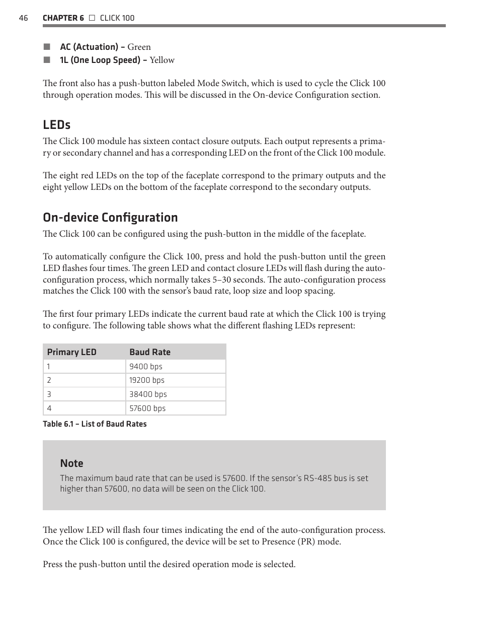 Leds, On-device configuration | Wavetronix Click 400 (900 MHz radio) (CLK-400) - User Guide User Manual | Page 47 / 260