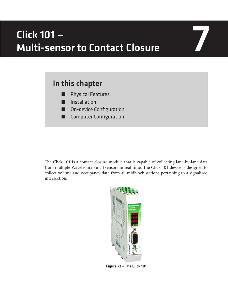 Click 101 — multi-sensor to contact closure | Wavetronix Click 400 (900 MHz radio) (CLK-400) - User Guide User Manual | Page 50 / 260