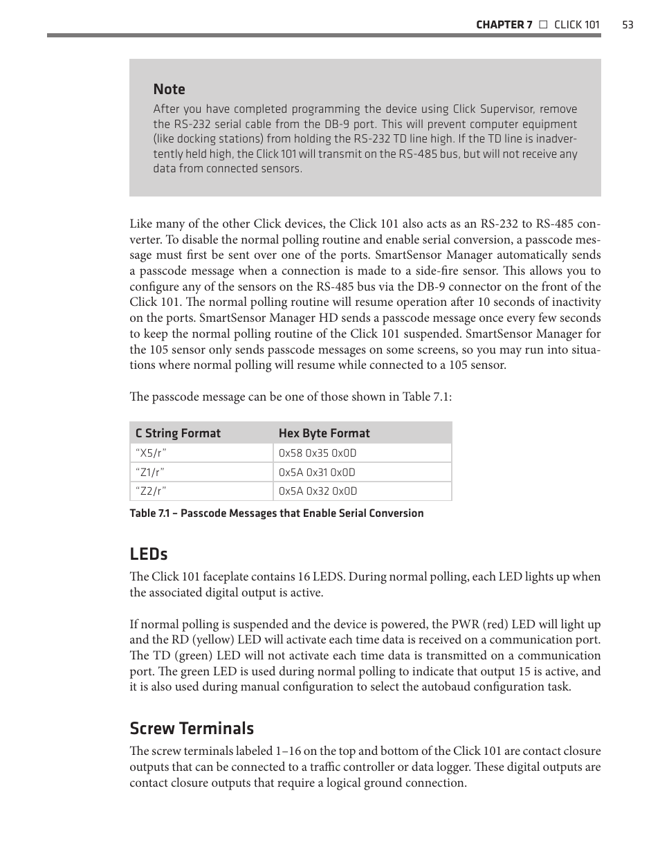 Leds, Screw terminals | Wavetronix Click 400 (900 MHz radio) (CLK-400) - User Guide User Manual | Page 54 / 260