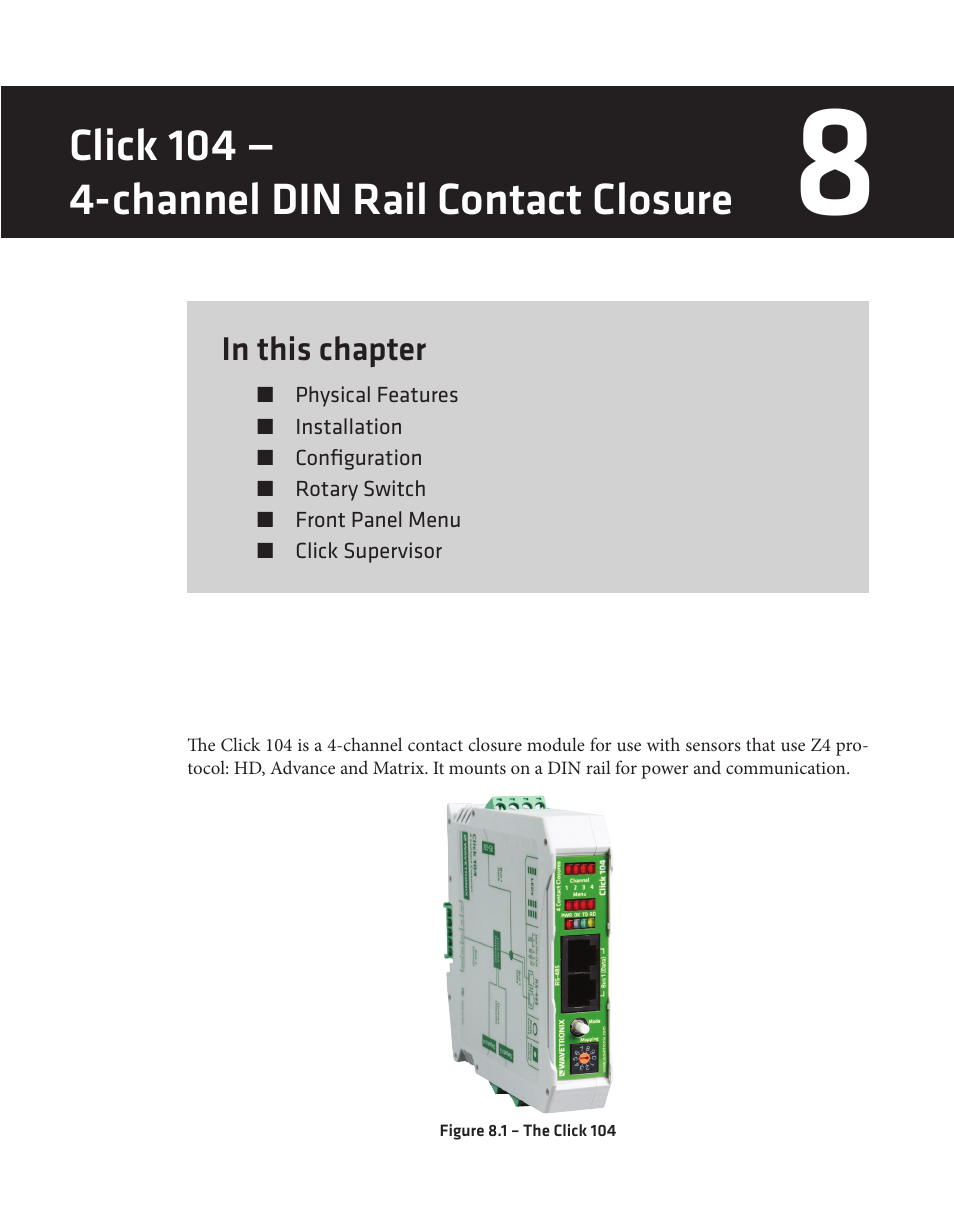 Click 104 — 4-channel din rail contact closure | Wavetronix Click 400 (900 MHz radio) (CLK-400) - User Guide User Manual | Page 62 / 260