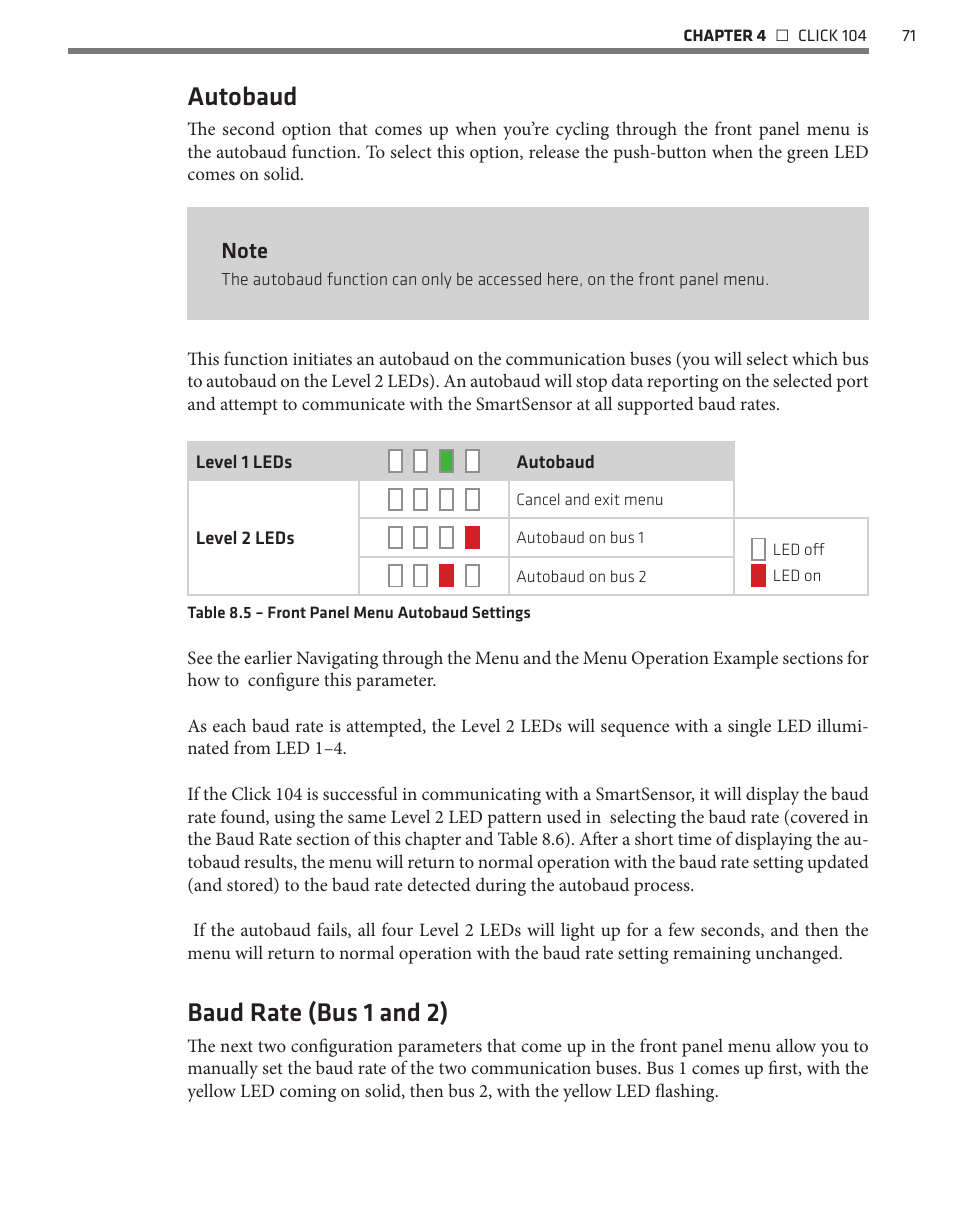 Autobaud, Baud rate (bus 1 and 2) | Wavetronix Click 400 (900 MHz radio) (CLK-400) - User Guide User Manual | Page 72 / 260
