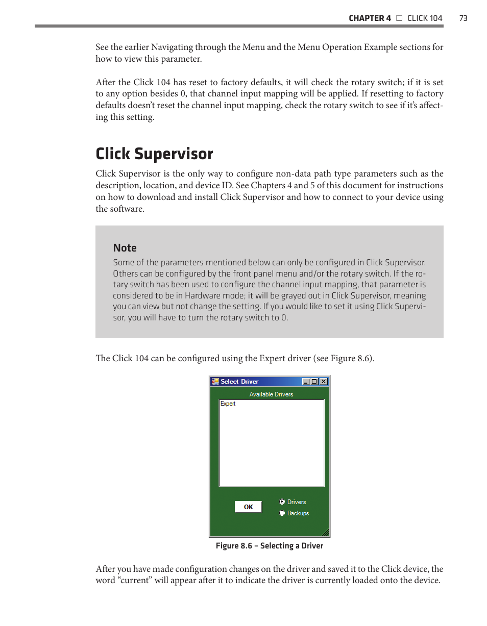 Click supervisor | Wavetronix Click 400 (900 MHz radio) (CLK-400) - User Guide User Manual | Page 74 / 260