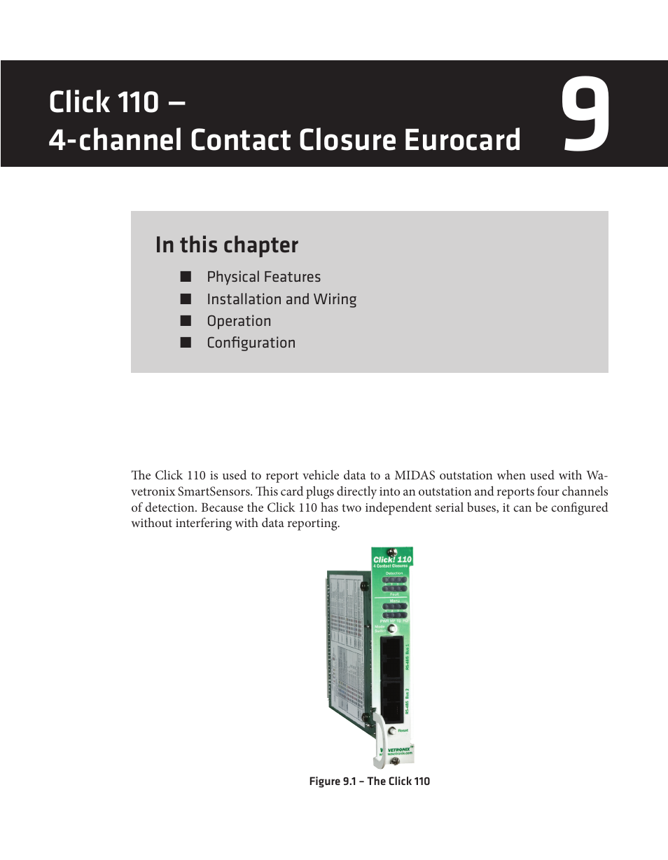 Click 110 — 4-channel contact closure eurocard | Wavetronix Click 400 (900 MHz radio) (CLK-400) - User Guide User Manual | Page 80 / 260