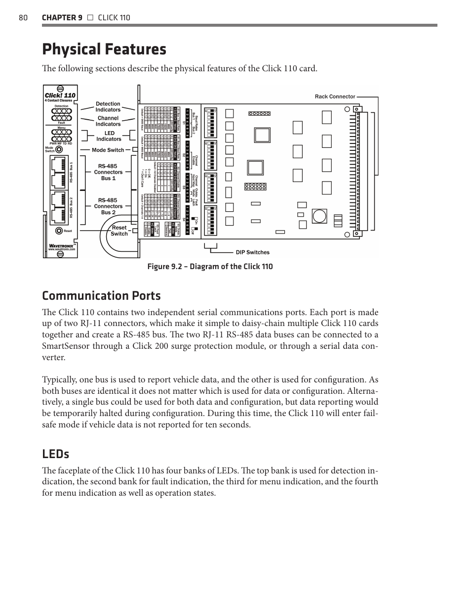 Physical features, Communication ports, Leds | Wavetronix Click 400 (900 MHz radio) (CLK-400) - User Guide User Manual | Page 81 / 260