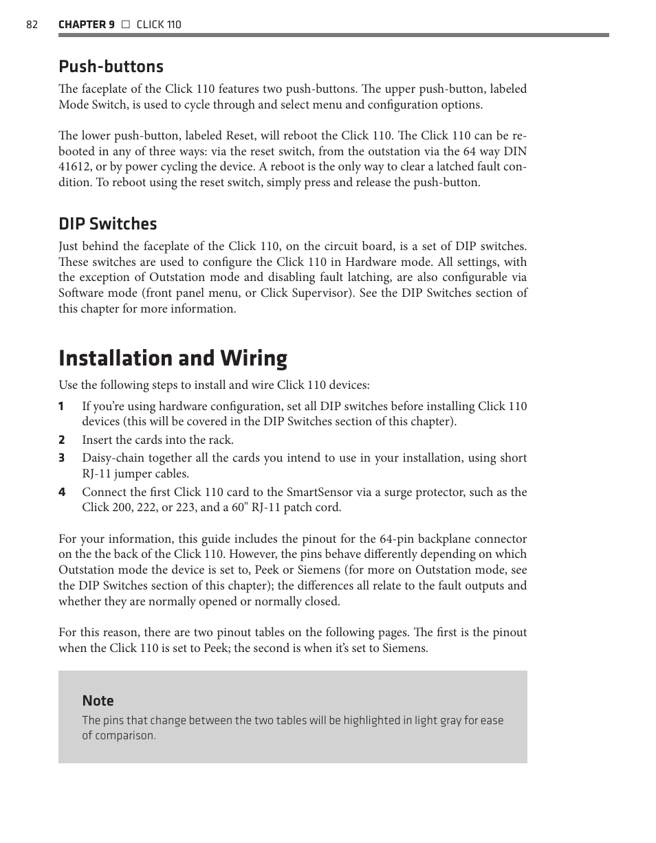 Installation and wiring, Push-buttons, Dip switches | Wavetronix Click 400 (900 MHz radio) (CLK-400) - User Guide User Manual | Page 83 / 260