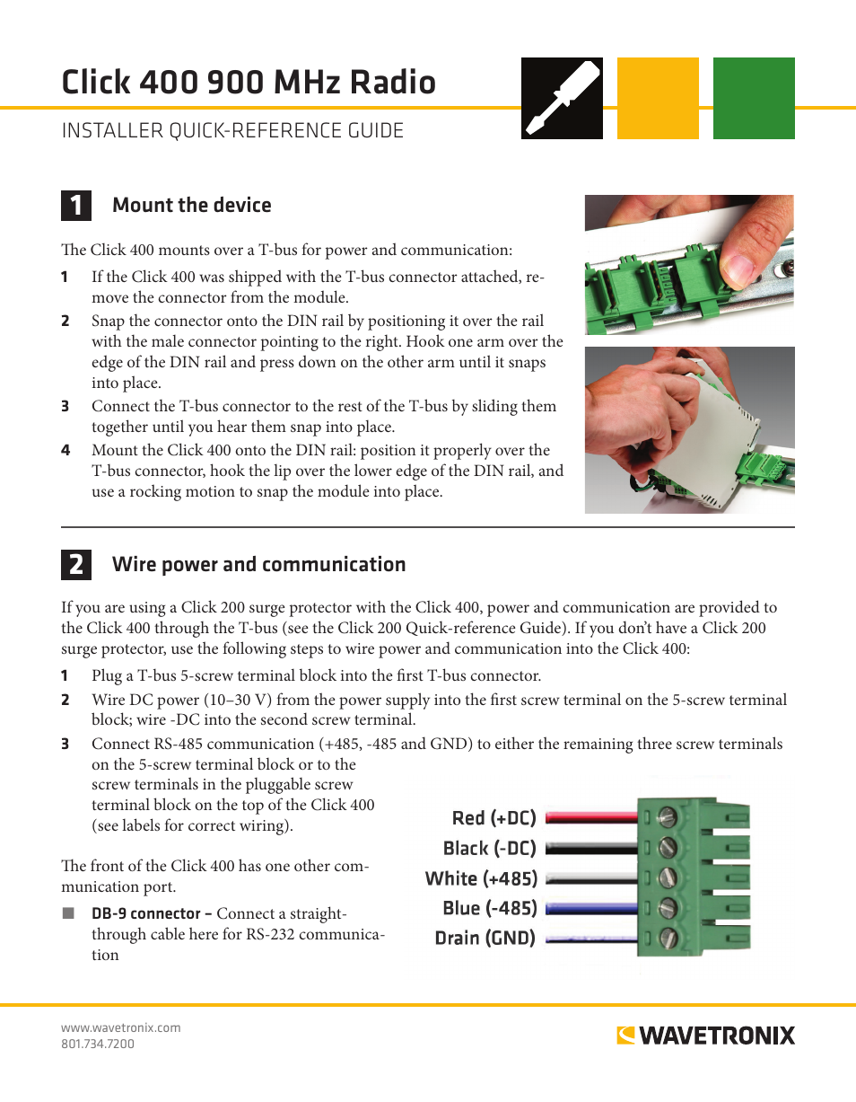 Wavetronix Click 400 (900 MHz radio) (CLK-400) - Quick-reference Guide User Manual | 4 pages