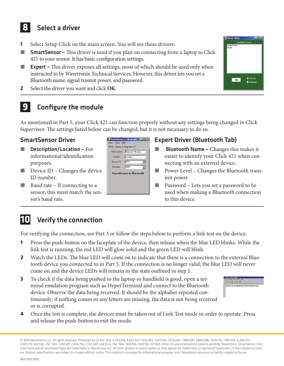 Select a driver, Configure the module, Verify the connection | Wavetronix Click 421 (bluetooth to serial converter) (CLK-421) - Quick-reference Guide User Manual | Page 4 / 4
