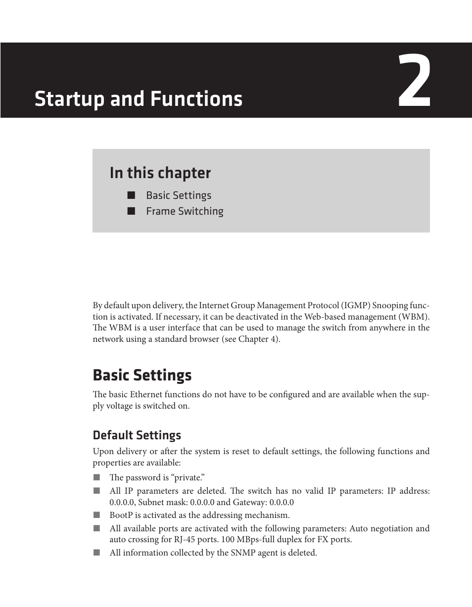 Startup and functions, Basic settings | Wavetronix Click 342 (lean managed ethernet switch) (CLK-342) - Managed Switches User Guide User Manual | Page 14 / 76