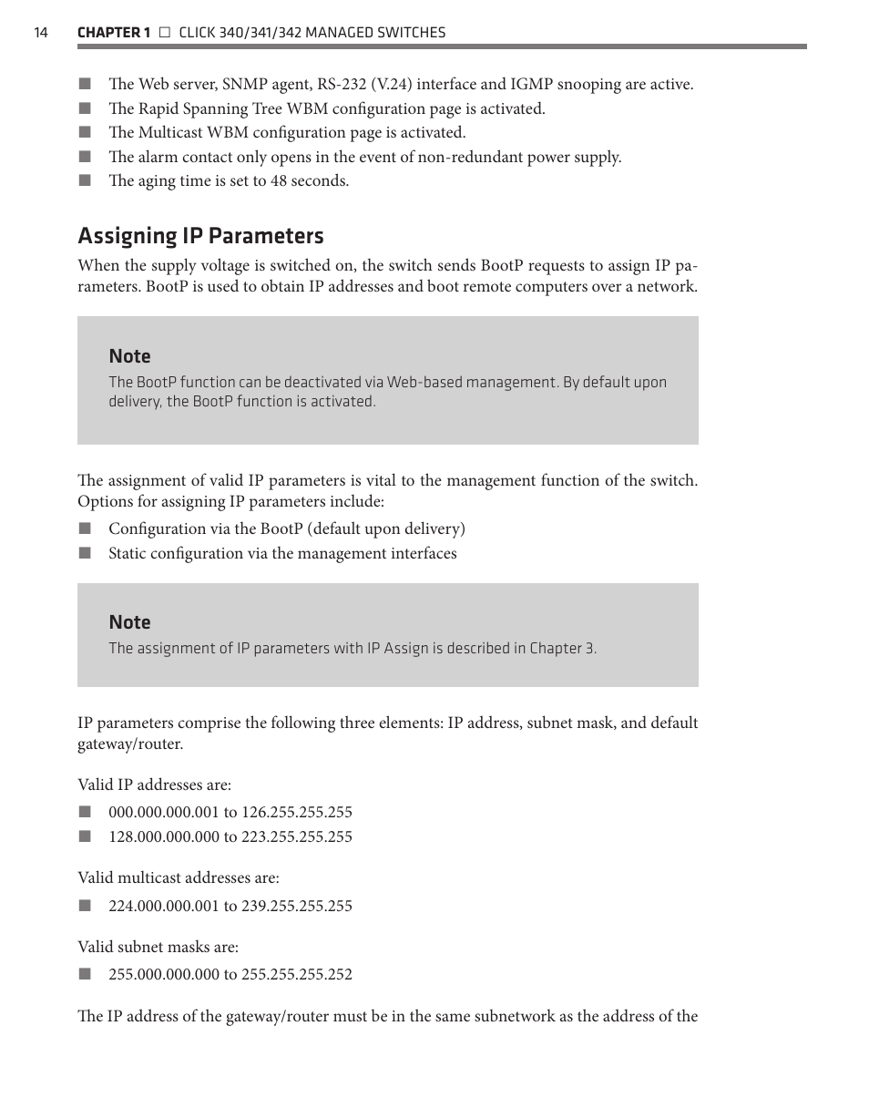 Assigning ip parameters | Wavetronix Click 342 (lean managed ethernet switch) (CLK-342) - Managed Switches User Guide User Manual | Page 15 / 76