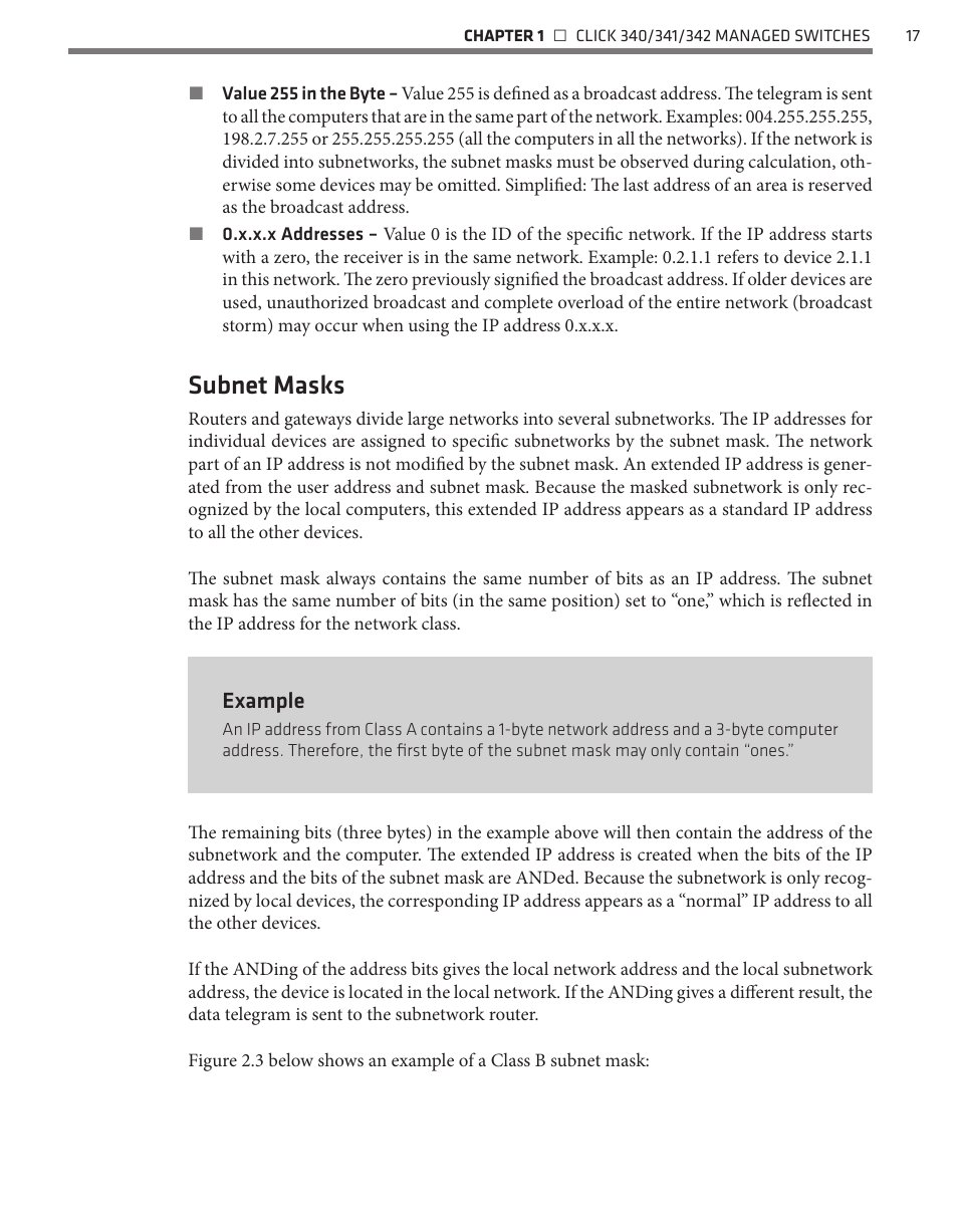 Subnet masks, Example | Wavetronix Click 342 (lean managed ethernet switch) (CLK-342) - Managed Switches User Guide User Manual | Page 18 / 76