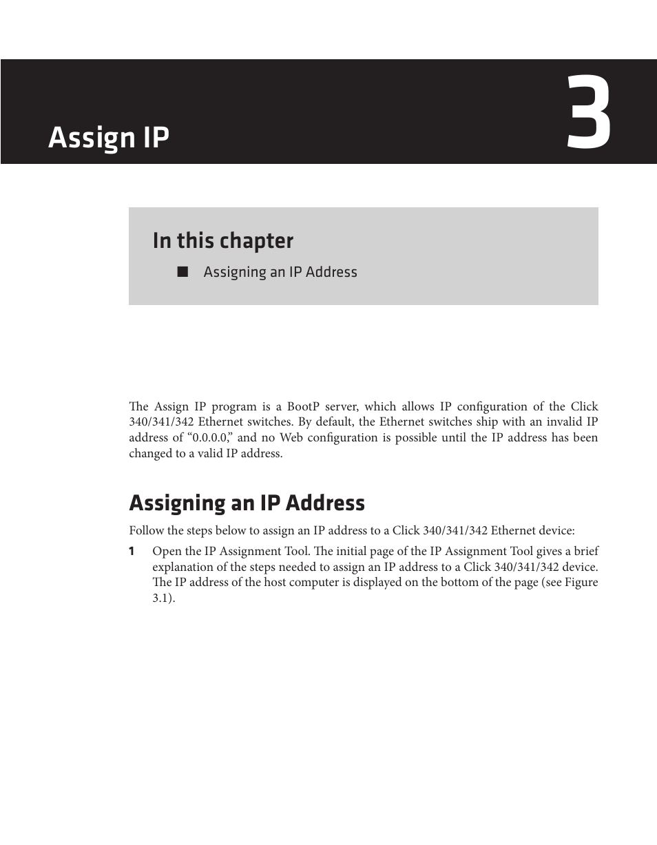 Assign ip | Wavetronix Click 342 (lean managed ethernet switch) (CLK-342) - Managed Switches User Guide User Manual | Page 24 / 76