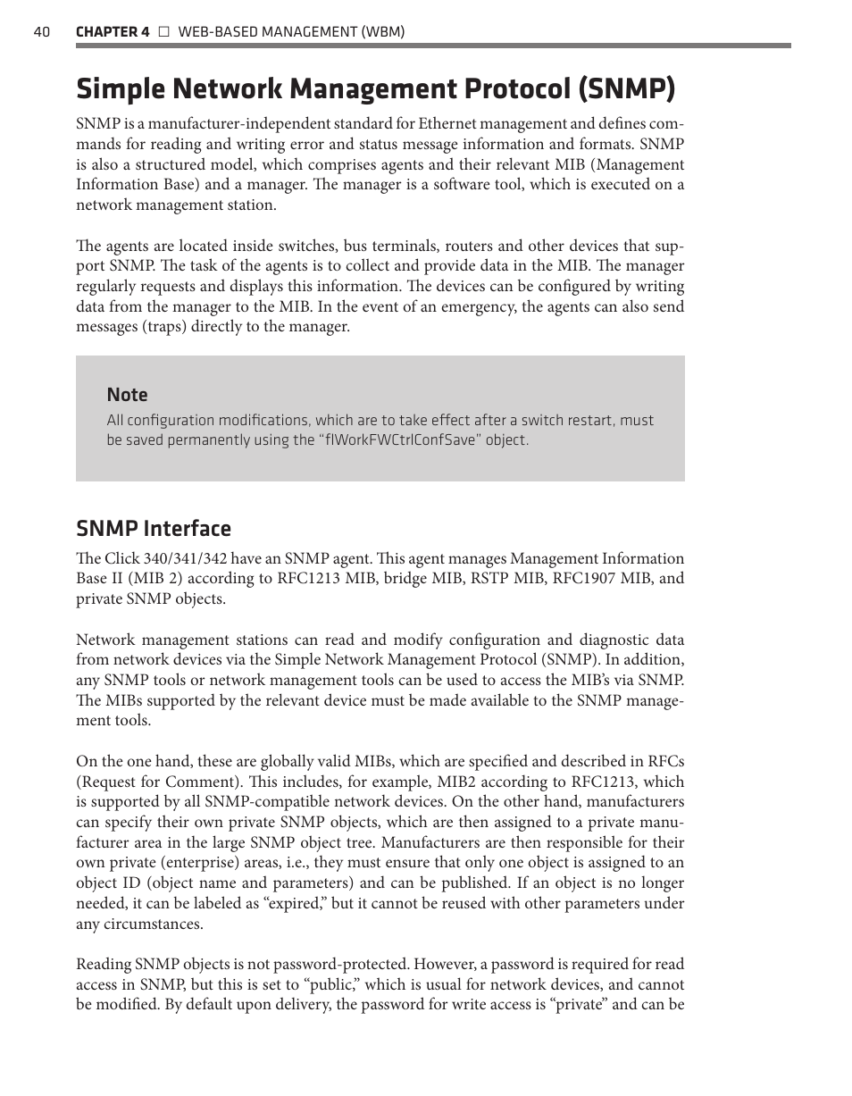 Simple network management protocol (snmp), Snmp interface | Wavetronix Click 342 (lean managed ethernet switch) (CLK-342) - Managed Switches User Guide User Manual | Page 41 / 76