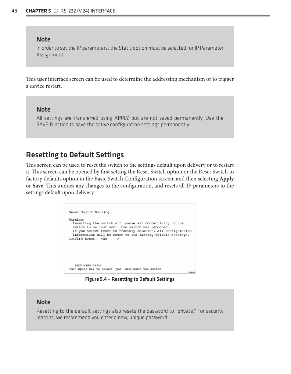 Resetting to default settings | Wavetronix Click 342 (lean managed ethernet switch) (CLK-342) - Managed Switches User Guide User Manual | Page 49 / 76