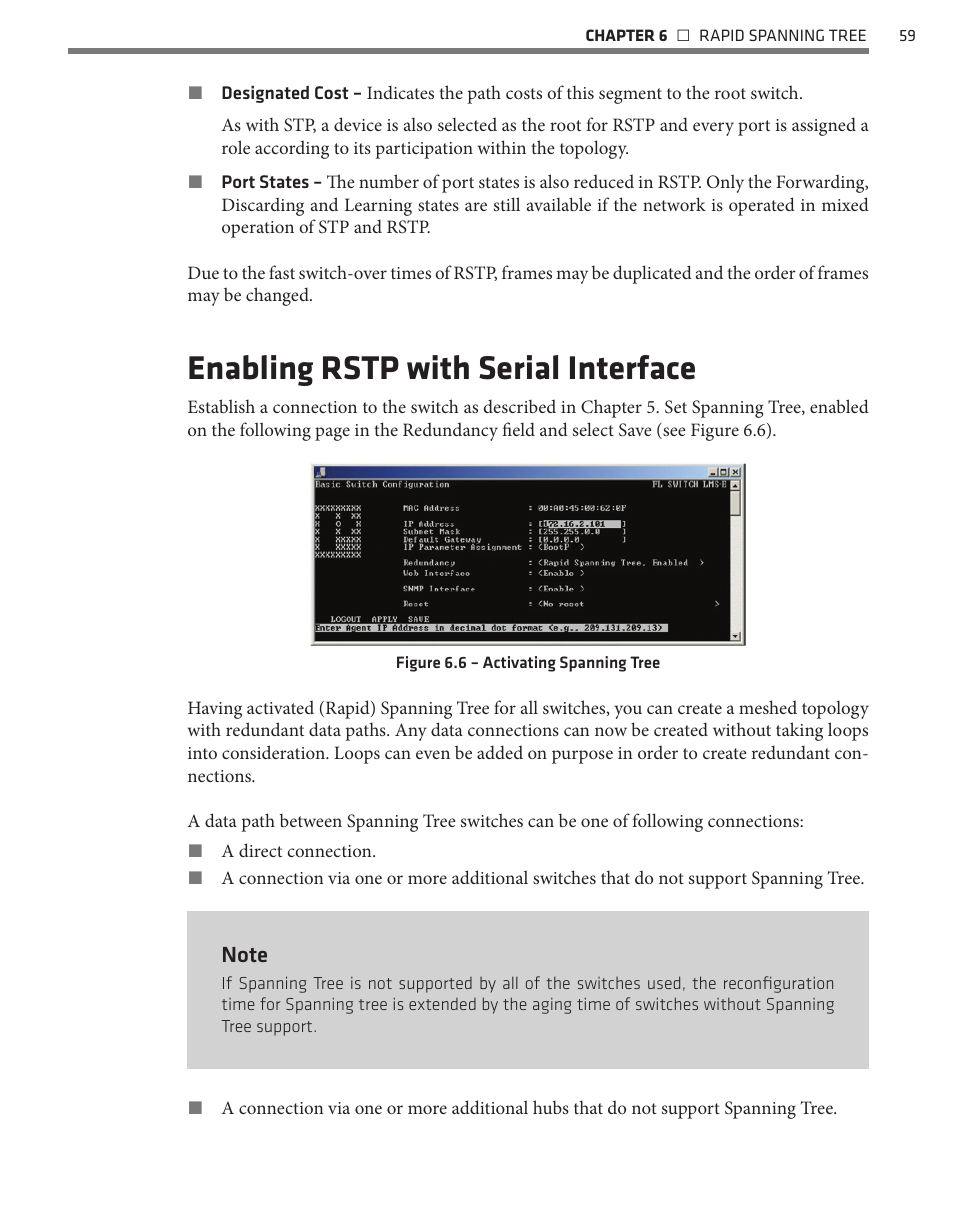 Enabling rstp with serial interface | Wavetronix Click 342 (lean managed ethernet switch) (CLK-342) - Managed Switches User Guide User Manual | Page 60 / 76