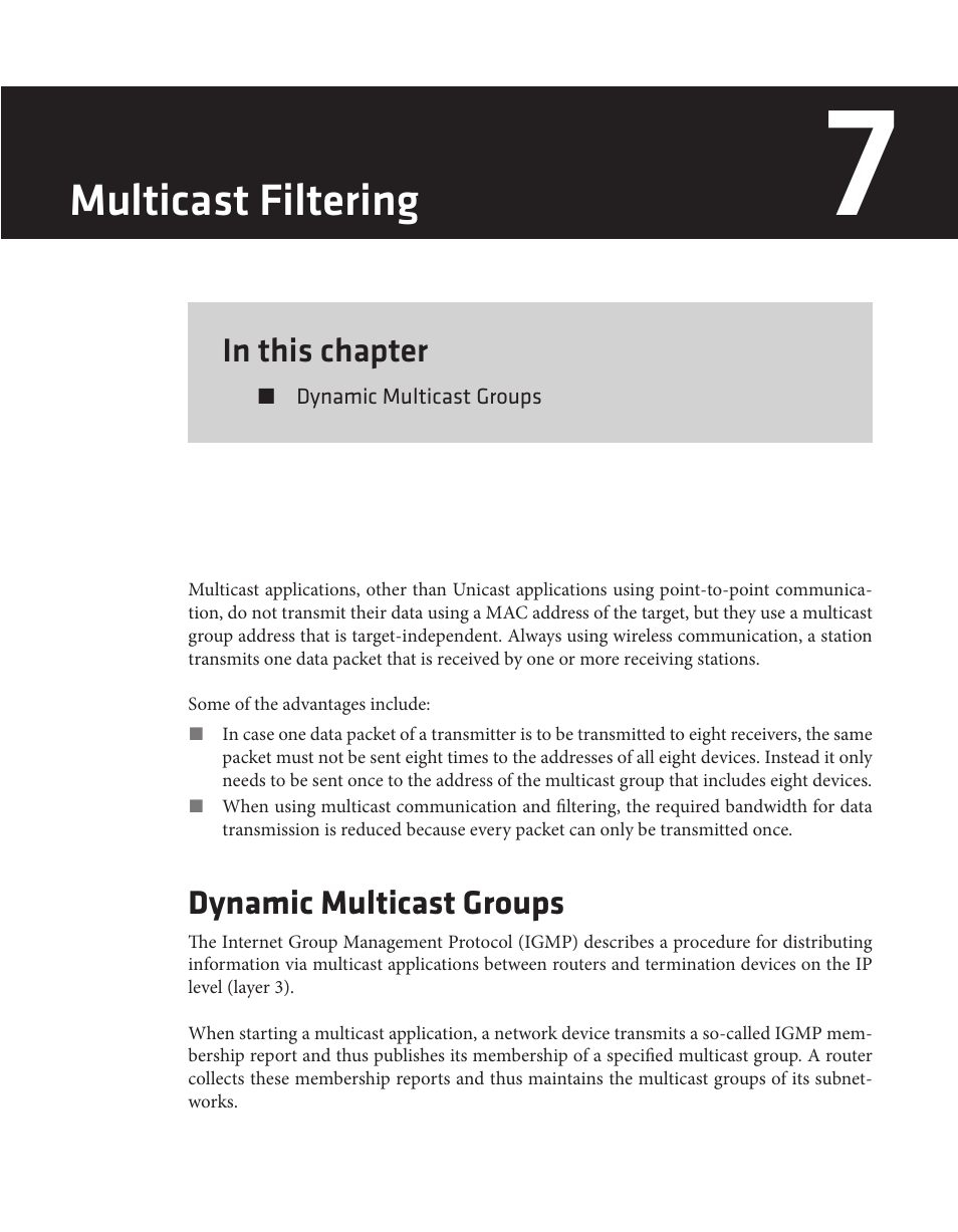 Multicast filtering, Dynamic multicast groups | Wavetronix Click 342 (lean managed ethernet switch) (CLK-342) - Managed Switches User Guide User Manual | Page 68 / 76