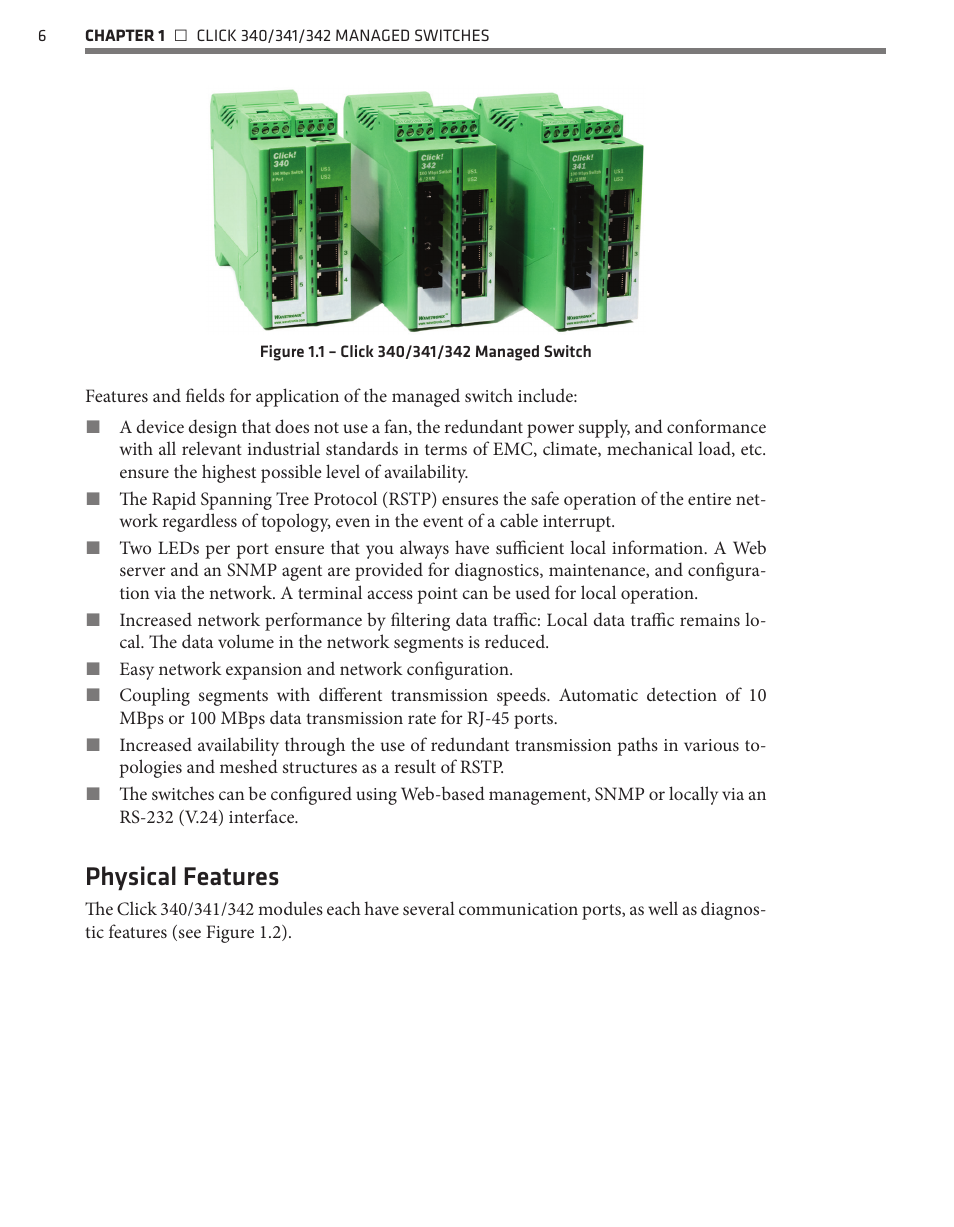Physical features | Wavetronix Click 342 (lean managed ethernet switch) (CLK-342) - Managed Switches User Guide User Manual | Page 7 / 76