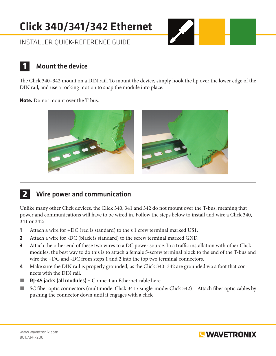 Wavetronix Click 342 (lean managed ethernet switch) (CLK-342) - Quick-reference Guide User Manual | 2 pages