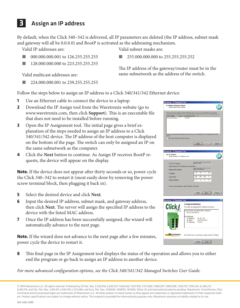Assign an ip address | Wavetronix Click 342 (lean managed ethernet switch) (CLK-342) - Quick-reference Guide User Manual | Page 2 / 2