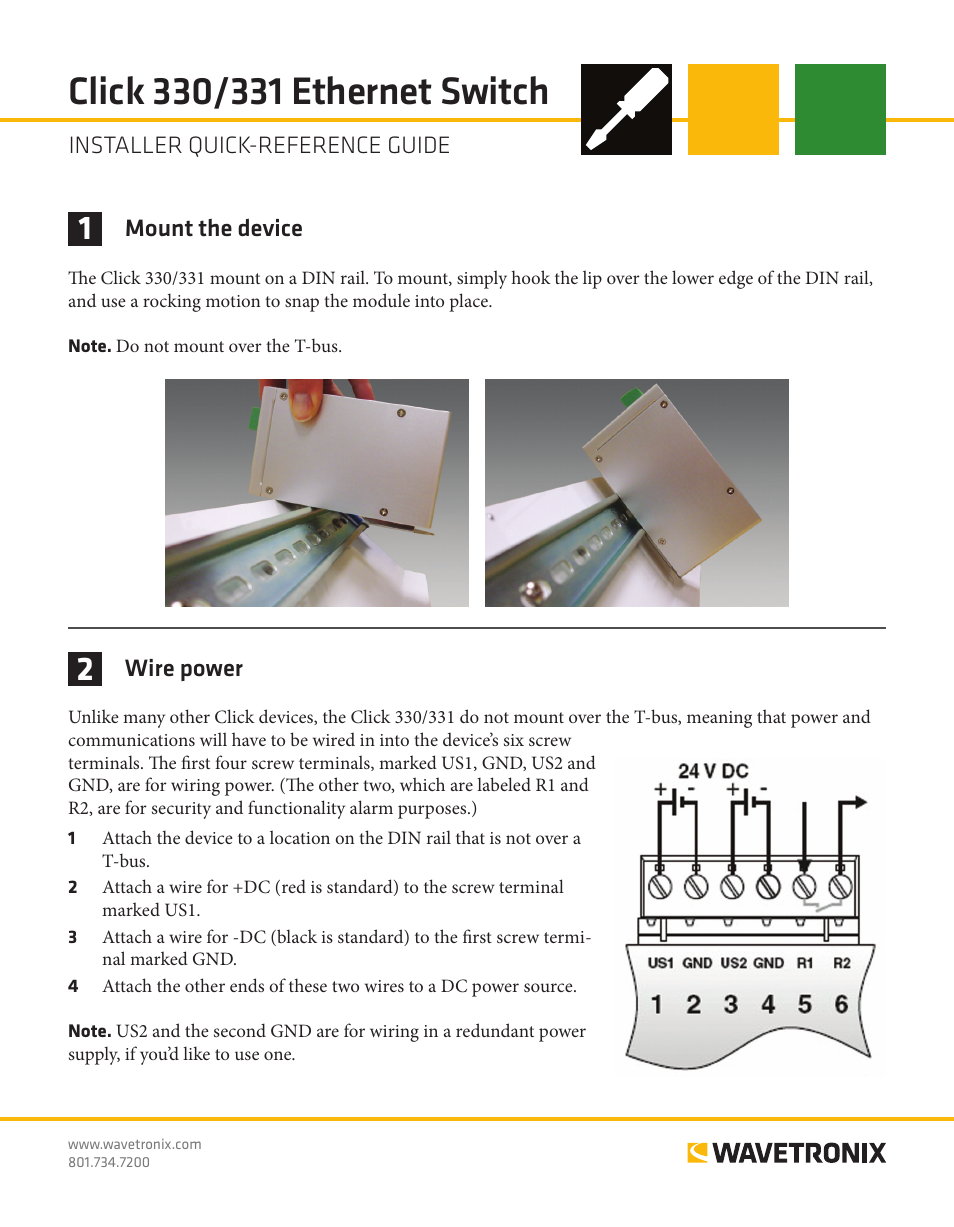 Wavetronix Click 331 (unmanaged ethernet switch) (CLK-331) - Quick-reference Guide User Manual | 2 pages