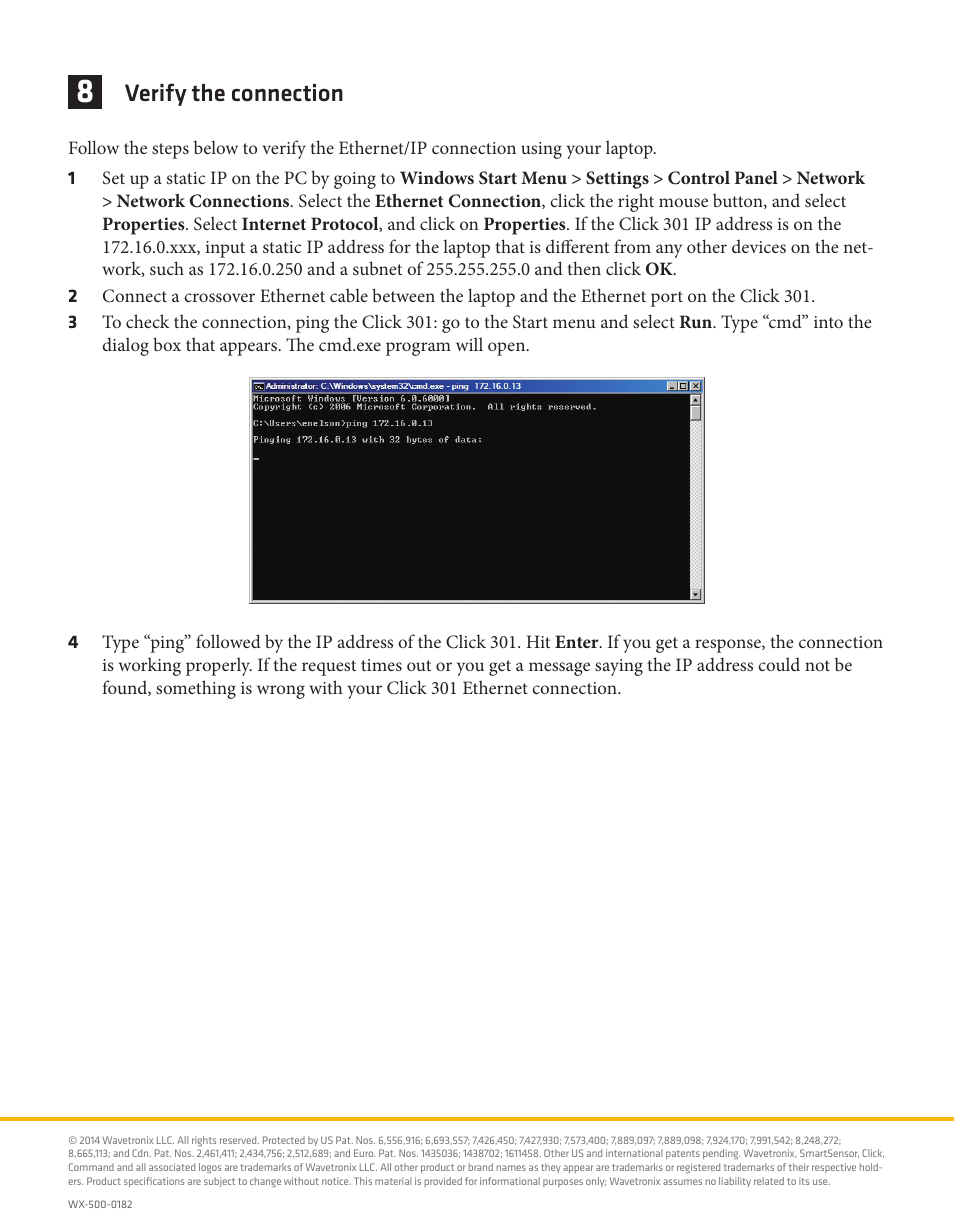 Verify the connection | Wavetronix Click 301 (serial to ethernet converter) (CLK-301) - Quick-reference Guide User Manual | Page 4 / 4