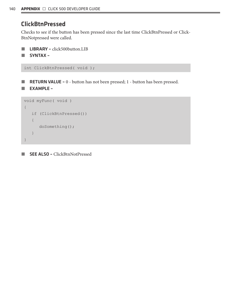 Clickbtnpressed | Wavetronix Click 500 (programmable controller) (CLK-500) - Developer Guide User Manual | Page 141 / 196
