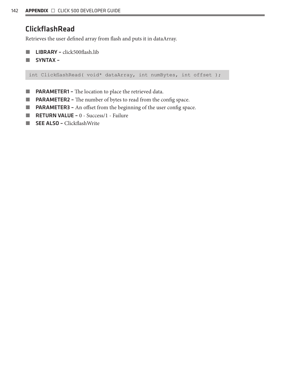 Clickflashread | Wavetronix Click 500 (programmable controller) (CLK-500) - Developer Guide User Manual | Page 143 / 196
