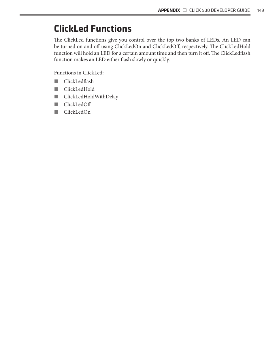 Clickled functions | Wavetronix Click 500 (programmable controller) (CLK-500) - Developer Guide User Manual | Page 150 / 196