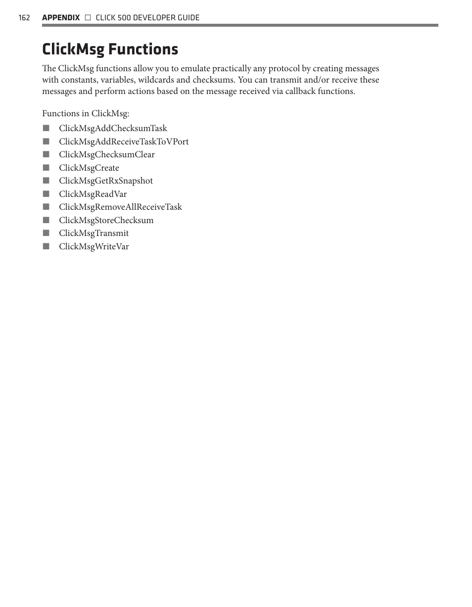 Clickmsg functions | Wavetronix Click 500 (programmable controller) (CLK-500) - Developer Guide User Manual | Page 163 / 196