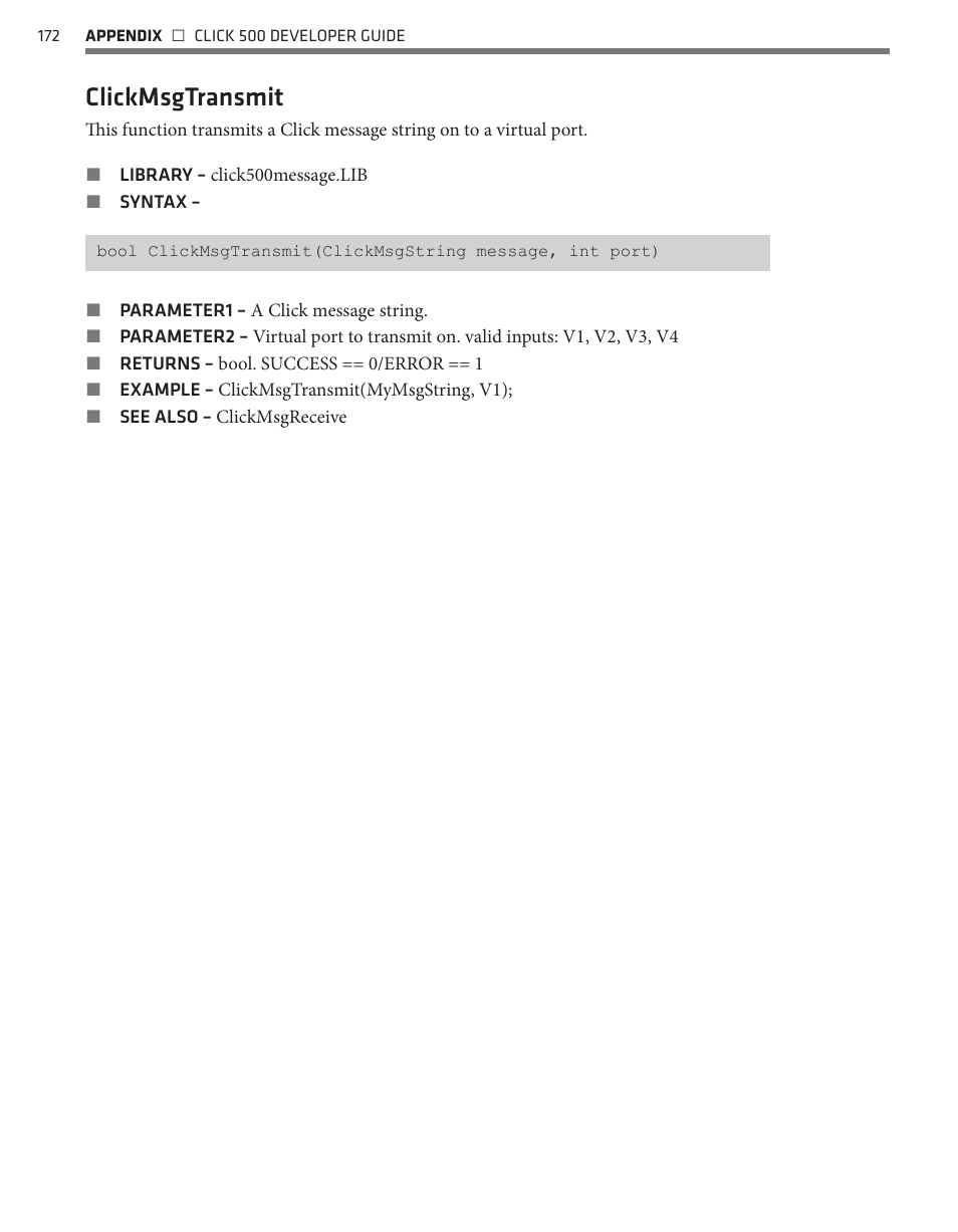 Clickmsgtransmit | Wavetronix Click 500 (programmable controller) (CLK-500) - Developer Guide User Manual | Page 173 / 196