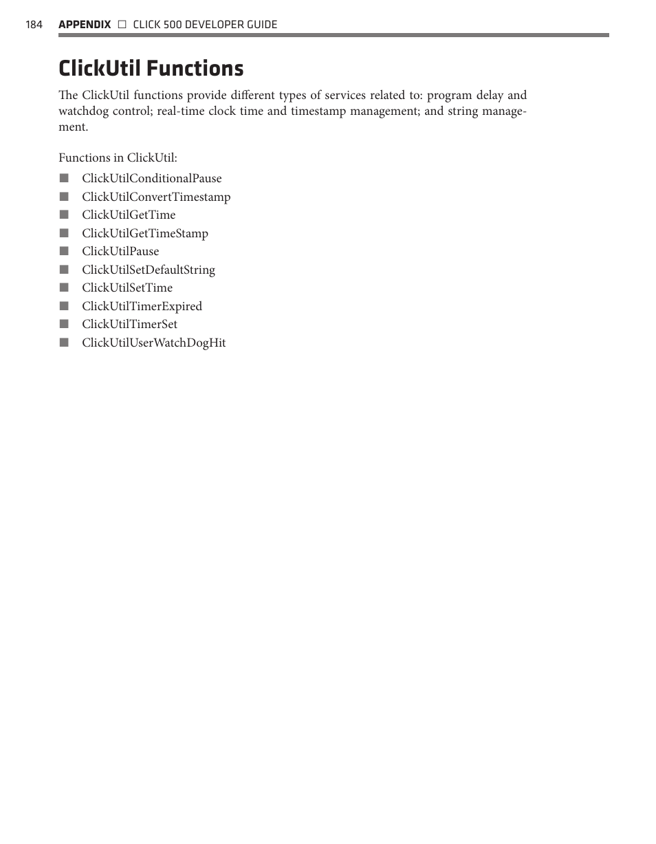 Clickutil functions | Wavetronix Click 500 (programmable controller) (CLK-500) - Developer Guide User Manual | Page 185 / 196