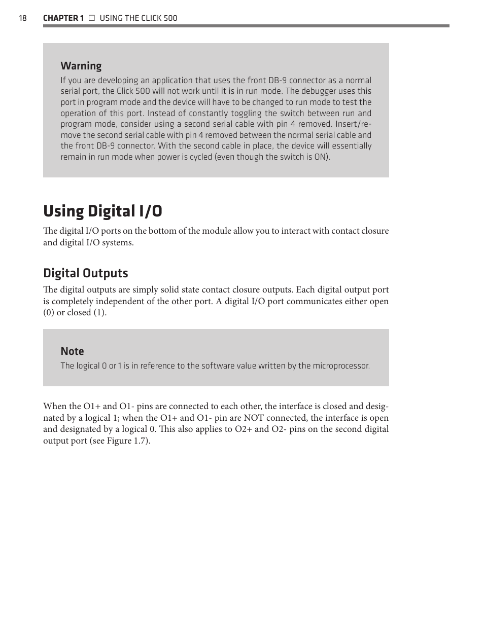 Using digital i/o, Digital outputs | Wavetronix Click 500 (programmable controller) (CLK-500) - Developer Guide User Manual | Page 19 / 196