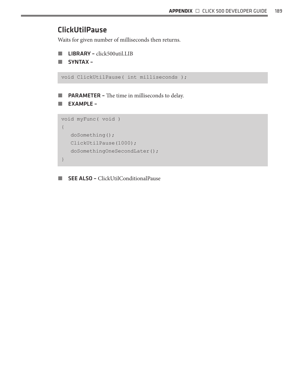 Clickutilpause | Wavetronix Click 500 (programmable controller) (CLK-500) - Developer Guide User Manual | Page 190 / 196