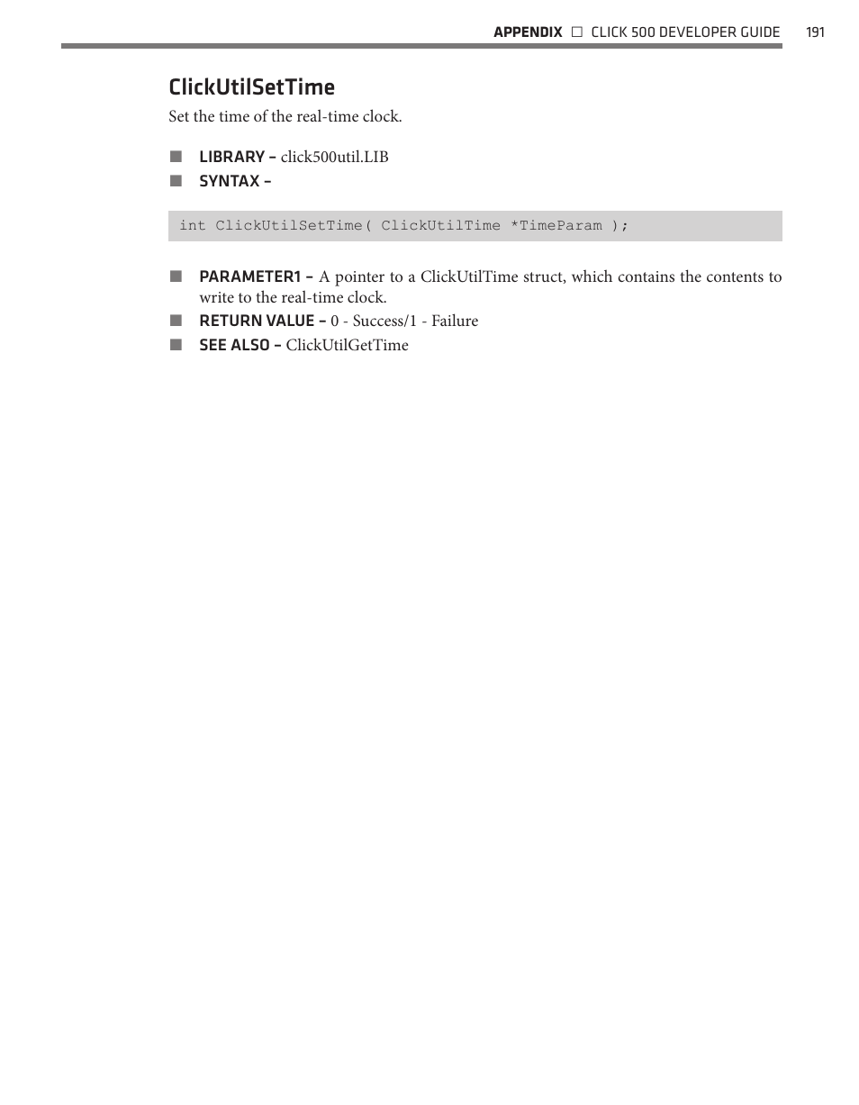 Clickutilsettime | Wavetronix Click 500 (programmable controller) (CLK-500) - Developer Guide User Manual | Page 192 / 196