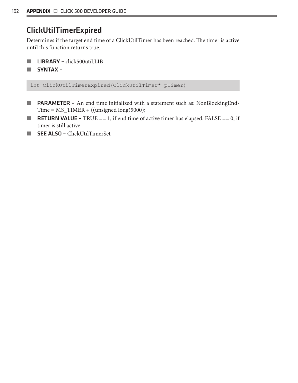 Clickutiltimerexpired | Wavetronix Click 500 (programmable controller) (CLK-500) - Developer Guide User Manual | Page 193 / 196