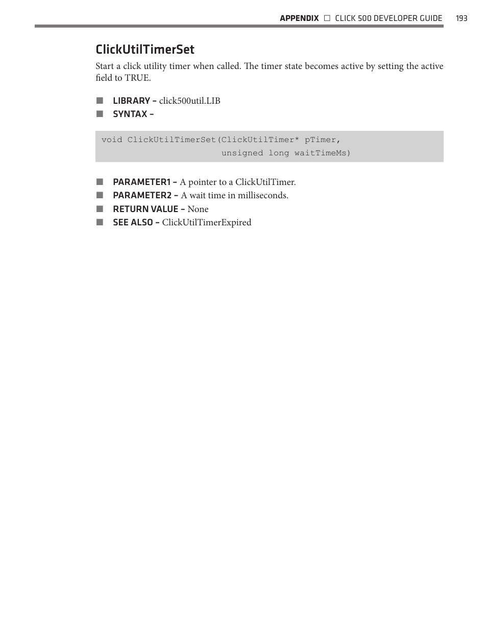 Clickutiltimerset | Wavetronix Click 500 (programmable controller) (CLK-500) - Developer Guide User Manual | Page 194 / 196