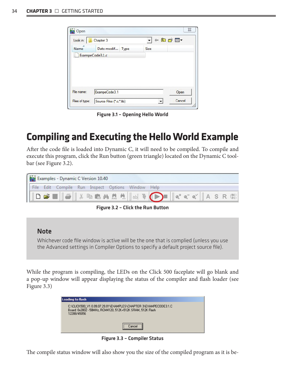 Compiling and executing the hello world example | Wavetronix Click 500 (programmable controller) (CLK-500) - Developer Guide User Manual | Page 35 / 196