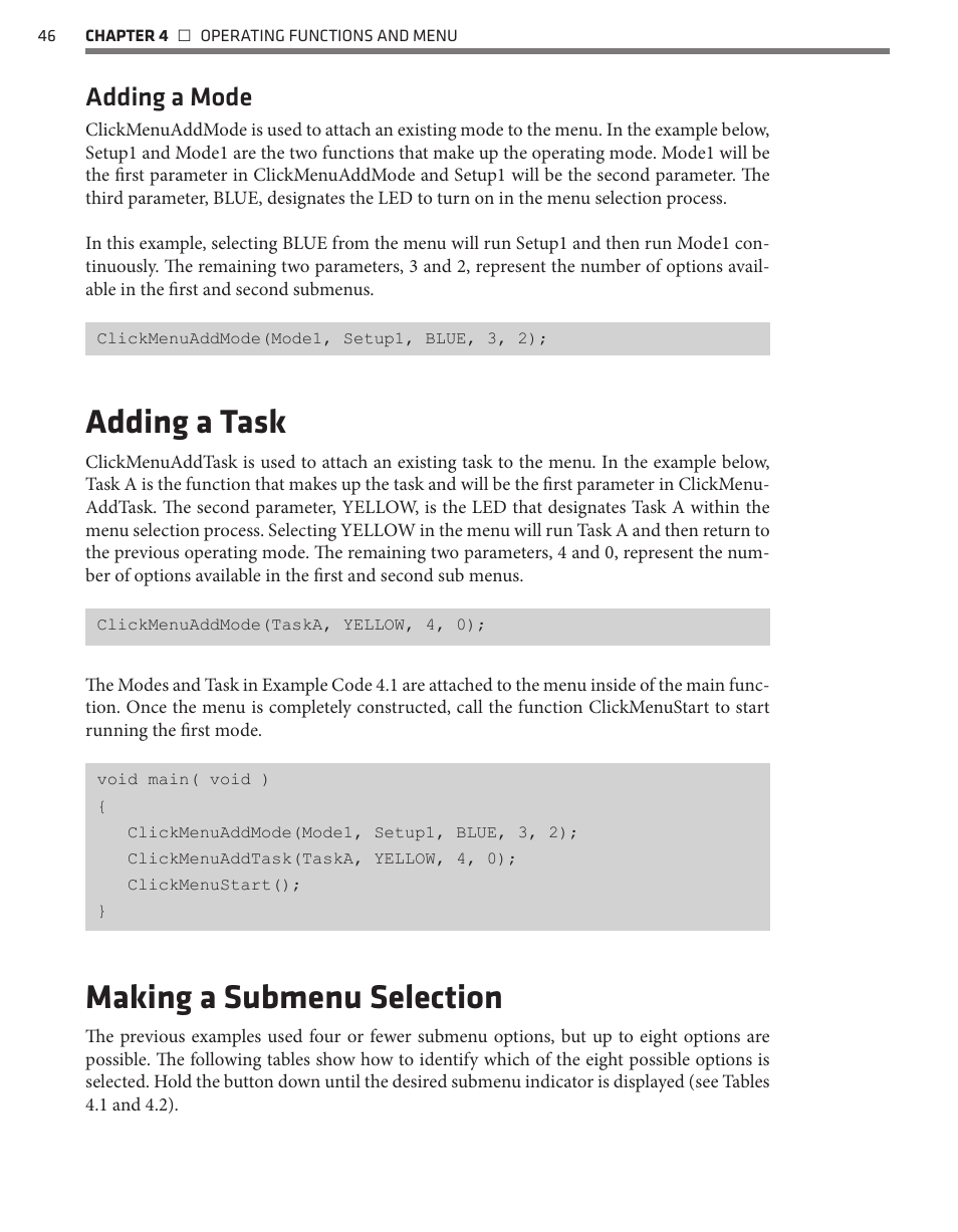 Adding a task, Making a submenu selection, Adding a mode | Wavetronix Click 500 (programmable controller) (CLK-500) - Developer Guide User Manual | Page 47 / 196