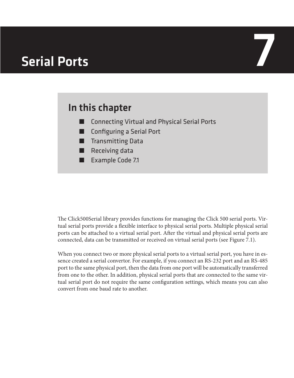 Serial ports | Wavetronix Click 500 (programmable controller) (CLK-500) - Developer Guide User Manual | Page 70 / 196