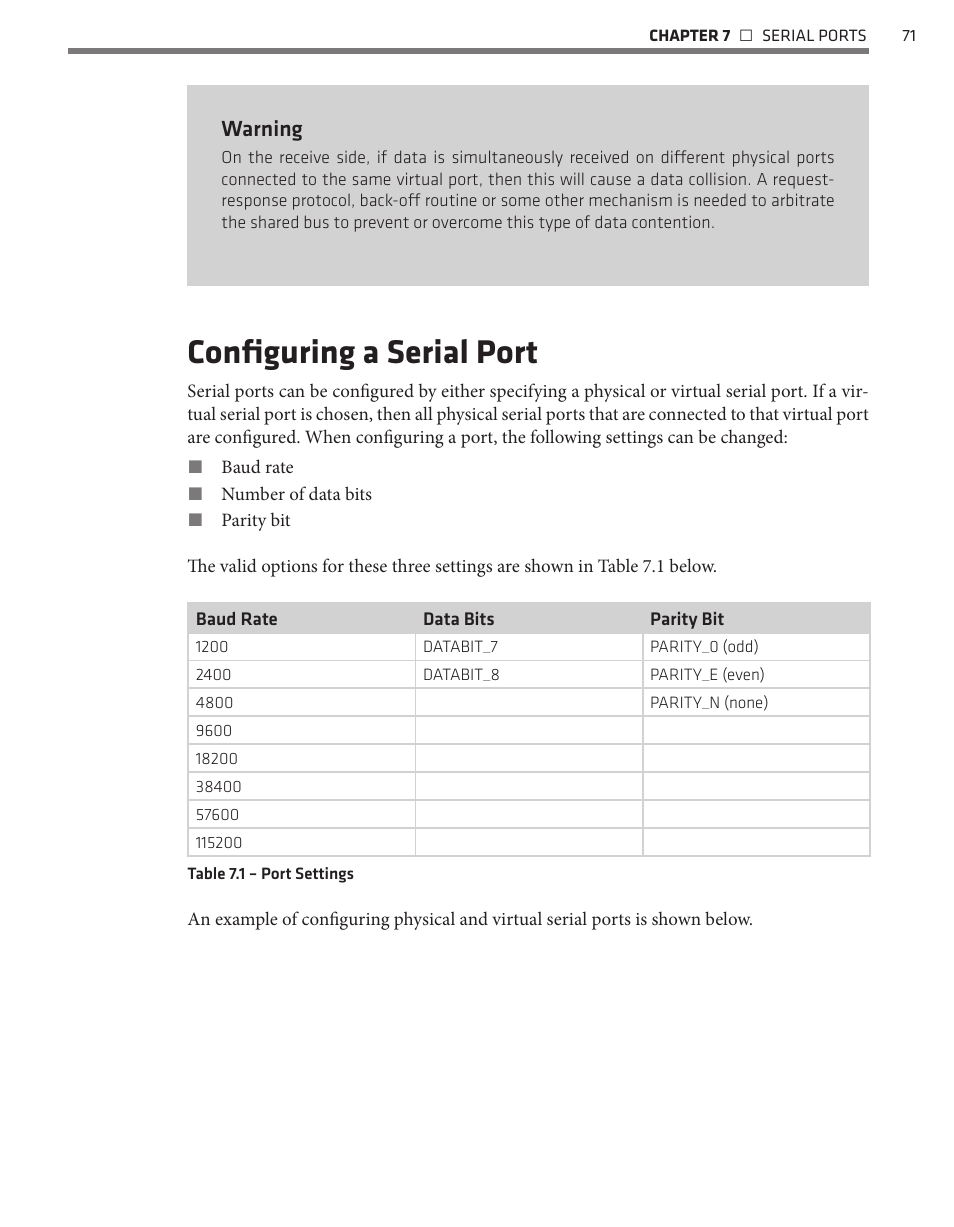 Configuring a serial port, Warning | Wavetronix Click 500 (programmable controller) (CLK-500) - Developer Guide User Manual | Page 72 / 196