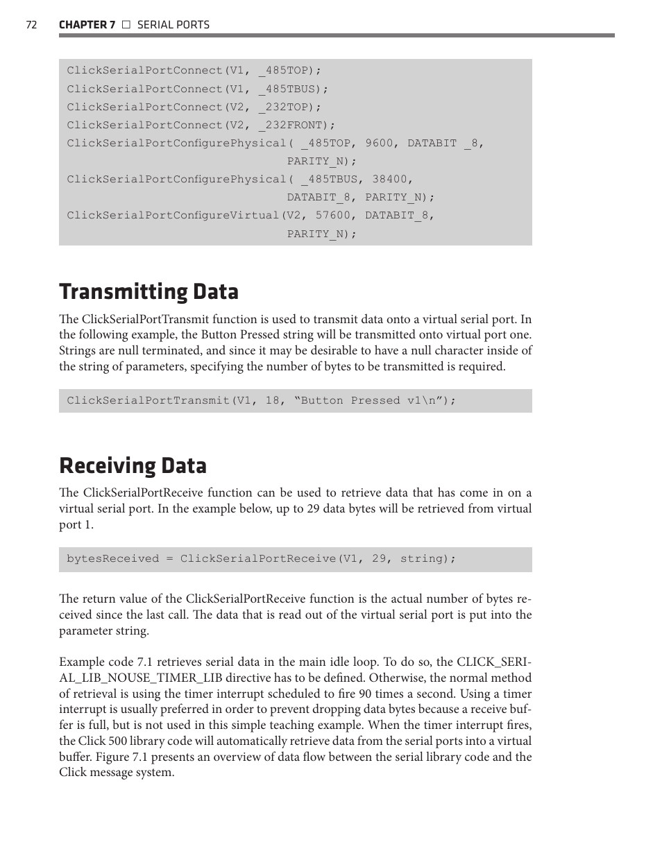 Transmitting data, Receiving data | Wavetronix Click 500 (programmable controller) (CLK-500) - Developer Guide User Manual | Page 73 / 196