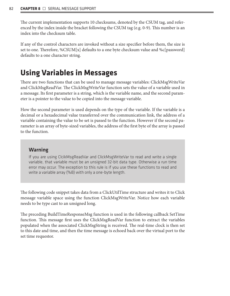 Using variables in messages | Wavetronix Click 500 (programmable controller) (CLK-500) - Developer Guide User Manual | Page 83 / 196