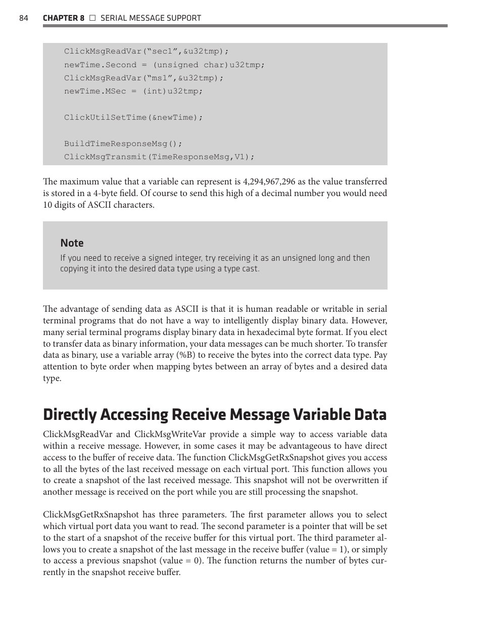 Directly accessing receive message variable data | Wavetronix Click 500 (programmable controller) (CLK-500) - Developer Guide User Manual | Page 85 / 196