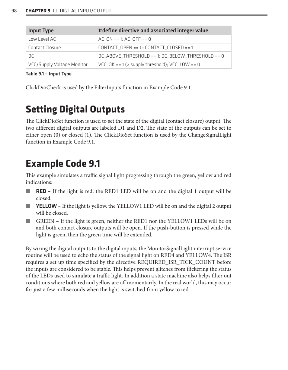 Setting digital outputs, Example code 9.1 | Wavetronix Click 500 (programmable controller) (CLK-500) - Developer Guide User Manual | Page 99 / 196