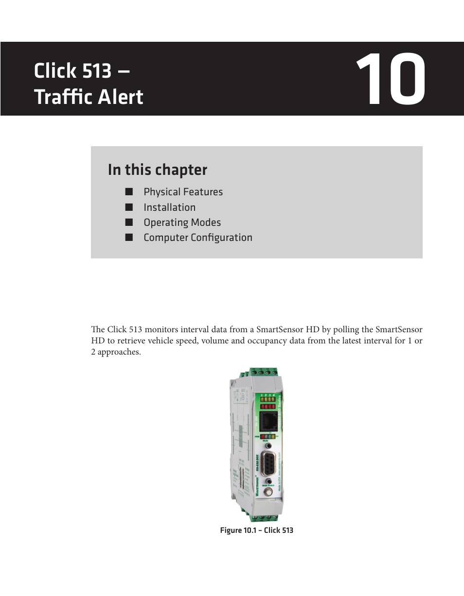 Click 513 — traffic alert | Wavetronix Click 500 (programmable controller) (CLK-500) - User Guide User Manual | Page 102 / 134