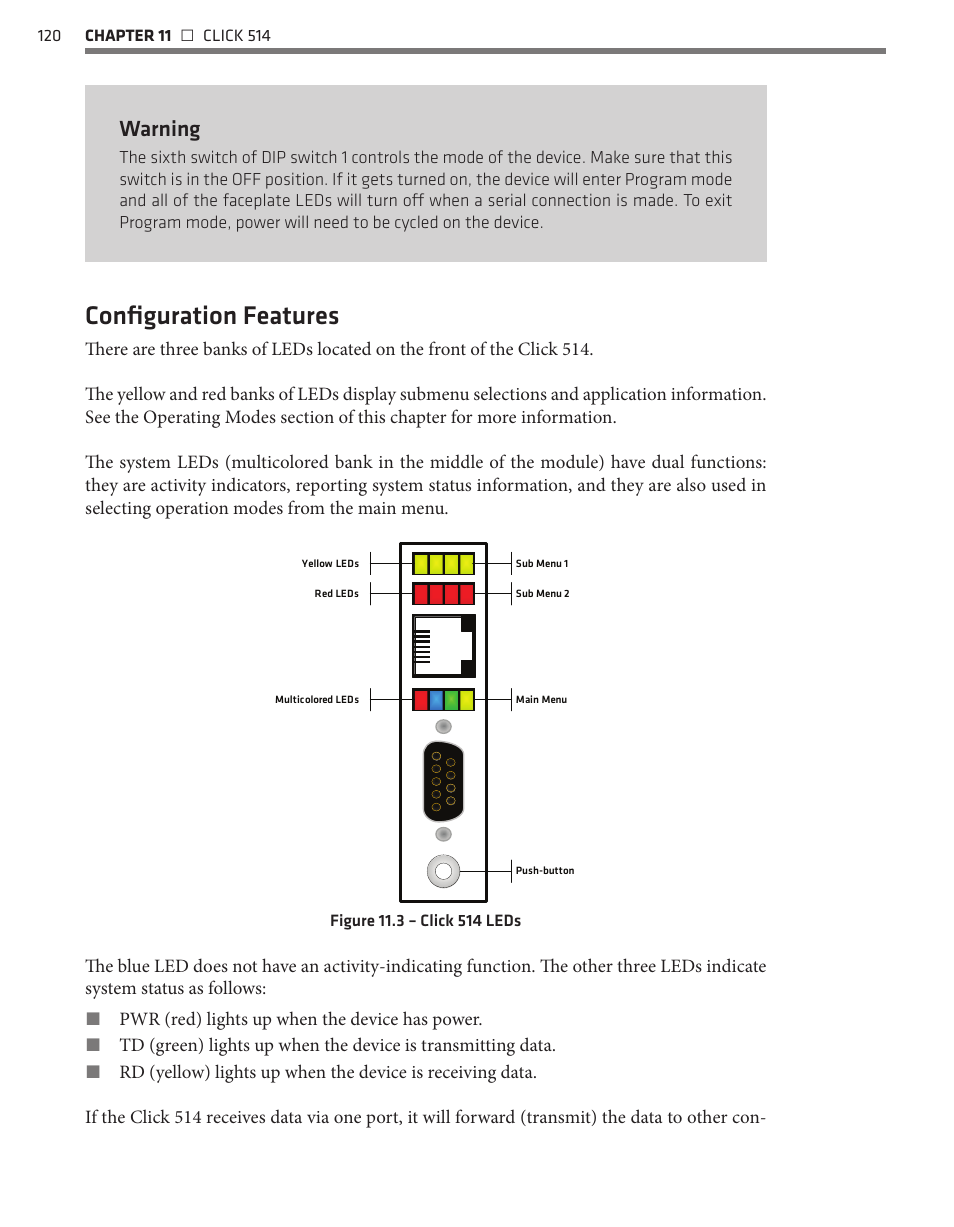 Configuration features, Warning | Wavetronix Click 500 (programmable controller) (CLK-500) - User Guide User Manual | Page 121 / 134