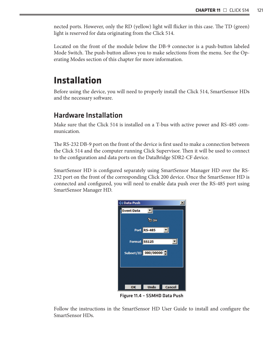 Installation, Hardware installation | Wavetronix Click 500 (programmable controller) (CLK-500) - User Guide User Manual | Page 122 / 134