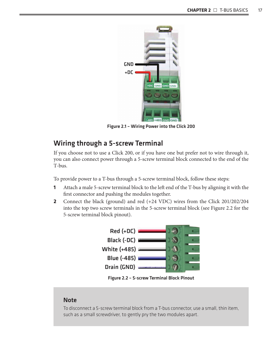 Wiring through a 5-screw terminal | Wavetronix Click 500 (programmable controller) (CLK-500) - User Guide User Manual | Page 18 / 134